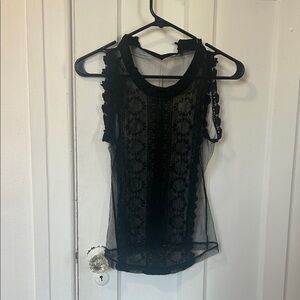 Black Sheer Lace Sleeveless Top small whimsy goth